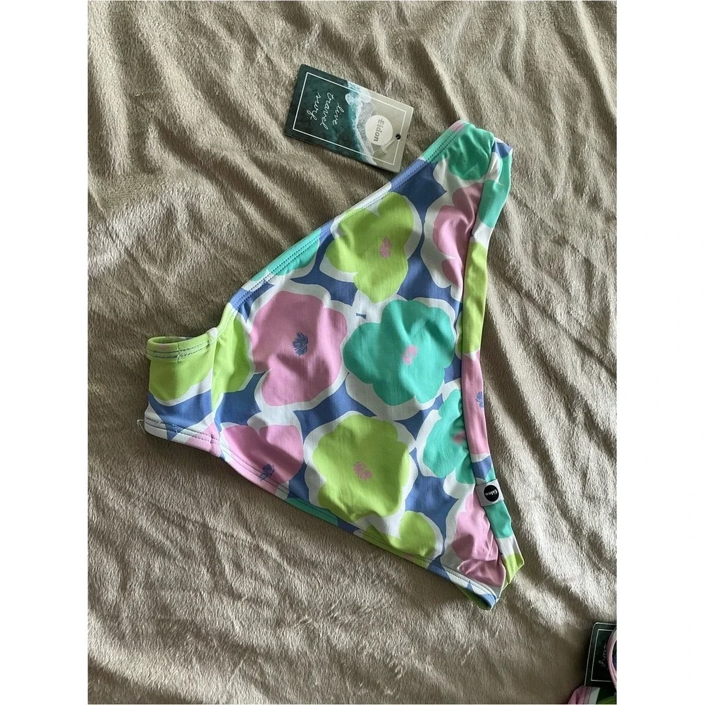 Bikini Set Eidon NWT 70's Pastel Floral S Bandeau XS V Low Rider